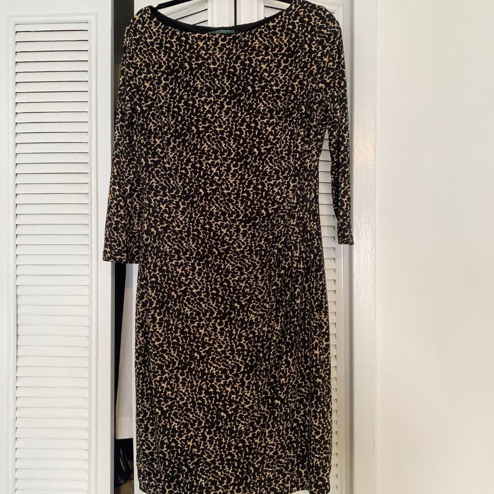 Ralph Lauren Long Sleeve Ruched Waist Cheetah Print Dress